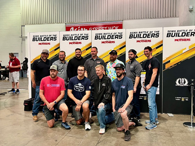 Most of the Top 12 in the 2023 SEMA Battle of the Builders is pictured after they were announced.